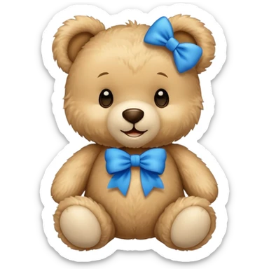 beige teddy bear with blue bow smile sticker
