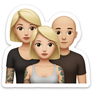 throuple blonde female brunette females bald tattoed male sticker
