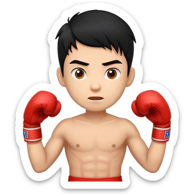 Create emoji similar to Naruto but Muay Thai boy with a lot of hair on his head. Funny and brave  sticker
