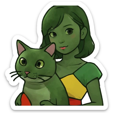 asian girl holding siamese cat sticker