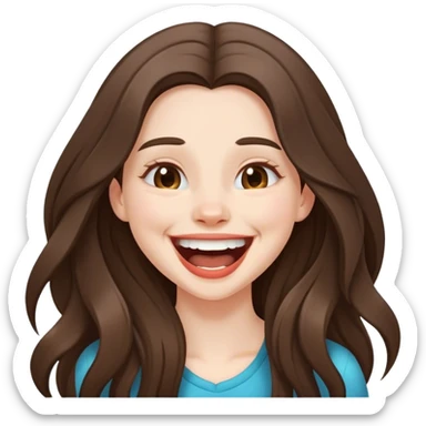 beautiful pale brunette girl with long hair laughing hard sticker