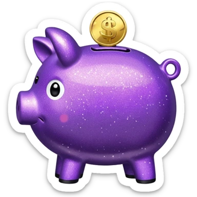 money in a glitter purple piggy bank sticker