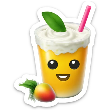 A mango mango yogurt, Boba with tapioca sitting on a grass lawn sticker