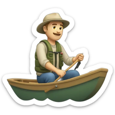 white fisherman in a small boat fishing sticker