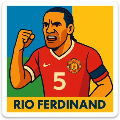 Rio Ferdinand, legendary English footballer, modern illustrated style sticker