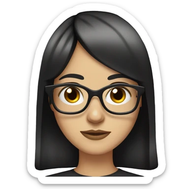 White Girl with black hair and bangs to her eyebrows and thin glasses  sticker