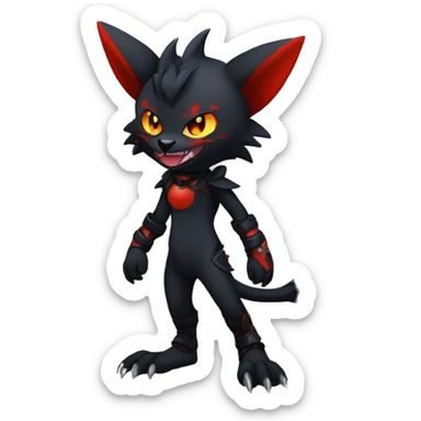 Black Anthro Cool Punk Noibat-Litten-Fakemon-fursona with fangs and red markings Full Body sticker