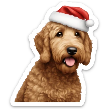 Brown goldendoodle with Santa hat  sticker