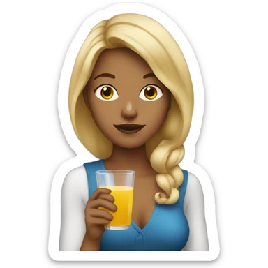 Dark blonde girl drinking apple juice sticker