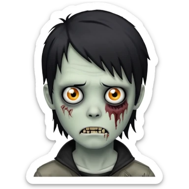 spooky zombie boy, black medium-long hair, emo and shaggy, creepy expression sticker