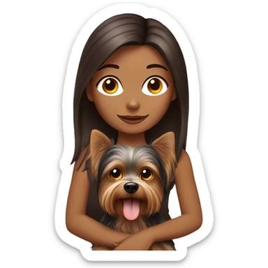 Brunette girl with yorkie dog sticker