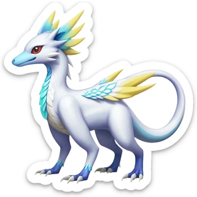 Colorful scaly flurry iridescent shiny bioluminescent translucent luminescent neon pastel bright pale Latias-Sergal-Vernid-Silvally-Renamon-Zeraora-Bastet-Fakémon-hybrid-fusion-creature, full body sticker