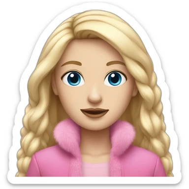 Blonde girl with straight hair with blue eyes and in pink fur sticker