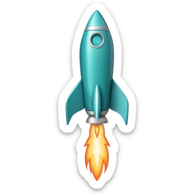 a little teal colored spoon that looks like a rocket ship blasting off sticker