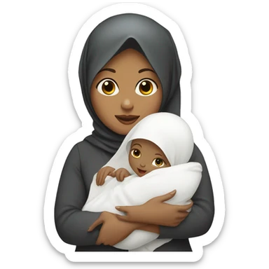 white hijabi woman holding a white baby boy sticker