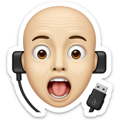 Mouth open wide with audio cable stuffed inside. sticker