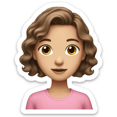 Brown hair brown eyes wavy hair girl pink shirt sticker