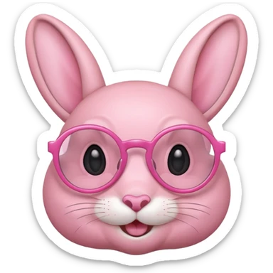 Pink bunny with big circular glasses, smiling, half body sticker