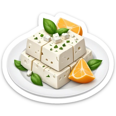 Feta Cheese Cinematic Realistic Feta Cheese Dish Emoji, depicted as slices of tangy, creamy feta cheese served on a plate, rendered with crisp textures and soft, natural lighting. sticker