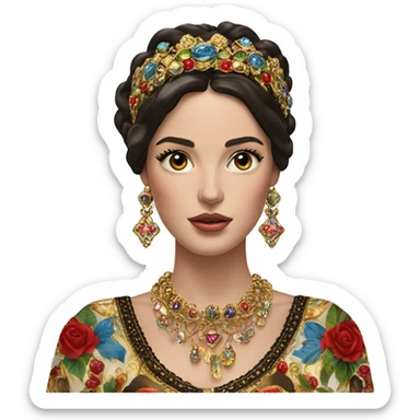Dolce and Gabbana Italian model with dark hair and headband with colourful ornament and golden detais  sticker