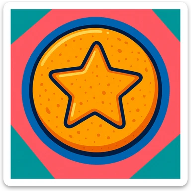 dalgona candy with star shape, vibrant toon style, inspired by Squid Game sticker