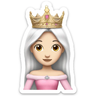 PRINCESS WHITE SKIN, STRAIGHT DARK HAIR, WITH PRINCESS CROWN, WITH PINK PRINCESS OUTFIT sticker