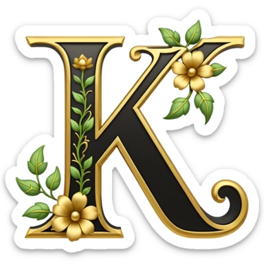 Shint Black letters K outlined with gold and a gold flowervine around the left side sticker