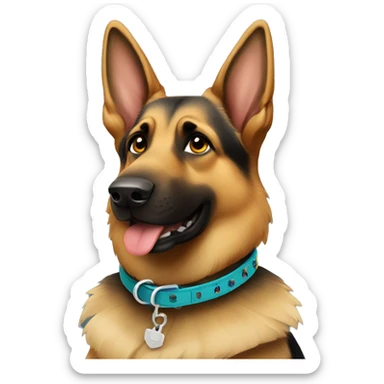 german shepard wearing a collar with the name dante sticker