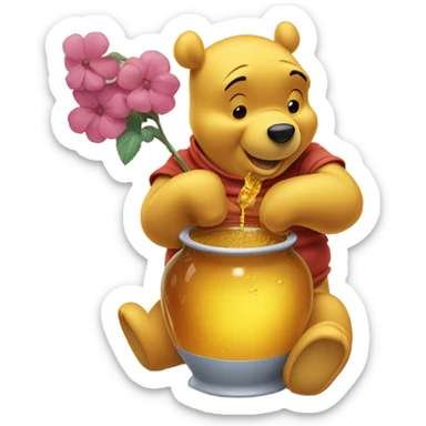 Winnie the Pooh eating out of a vase of honey sticker
