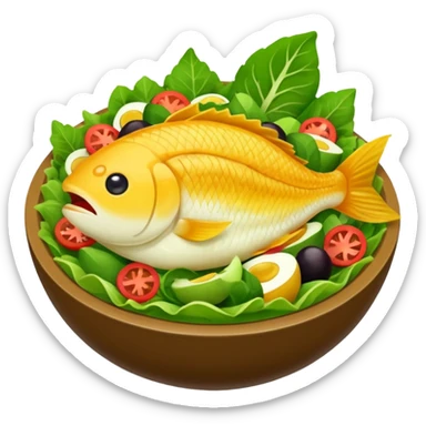 buatkan emoji salad namun berbentuk ikan 🐟 yang chubby untuk discord emoji tentang mancing untuk announcement  sticker