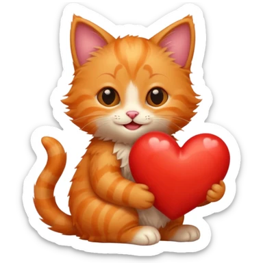 The ginger kitten is hugging a heart, very happy and smiling. sticker