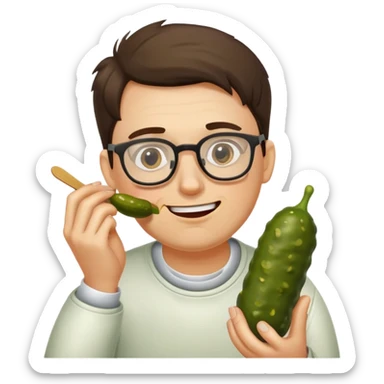 man with glasses eating a pickle sticker