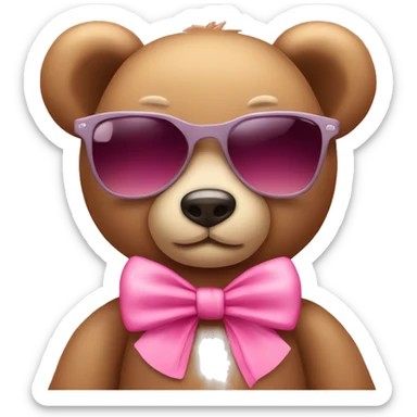 Teddy bear with pink bow and cute sunglasses sticker