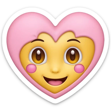 cute emoji, heart eyes, playful grin, pastel pink and yellow, no background sticker
