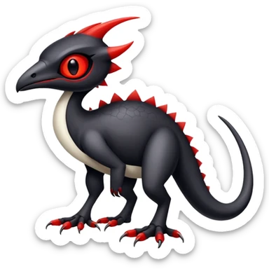 a white exotic edgy vernid-fionbr-Fakémon-creature, with black belly and red eyes, full body sticker