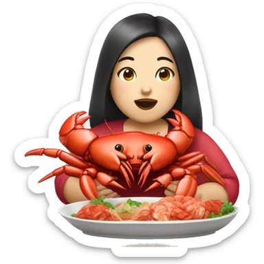 Chubby Asian girl eating lobster  sticker