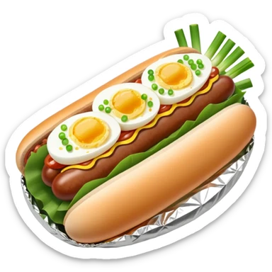 steamed ground pork with raisins, sliced boiled egg, and hotdog wrapped in foil sticker
