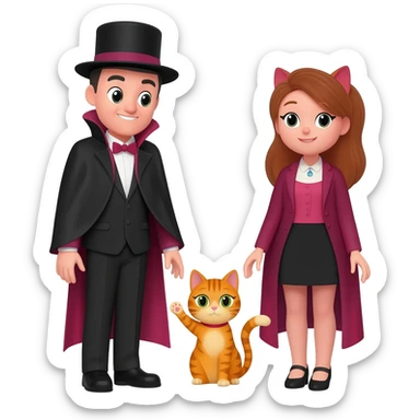 magician couple and their pet cat sticker