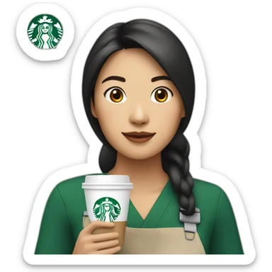starbucks asian woman barista with cup in hand sticker