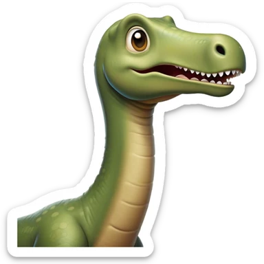 Cinematic Comical Brontosaurus Portrait Emoji, Head tilted dramatically with an exaggeratedly shocked expression, featuring a towering, robust body with a long, graceful neck and wide, comically expressive eyes full of playful disbelief, Simplified yet hilariously expressive features, highly detailed, glowing with a slightly sassy ancient glow, high shine, dramatic yet playful, stylized with an air of cheeky dinosaur mischief, soft glowing outline, capturing the essence of a meme-worthy Brontosaurus that looks ready to lumber its way into viral fame! sticker