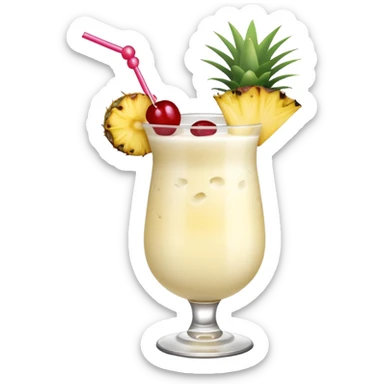 Pina colada cocktail with pineapple and cherry garnish sticker