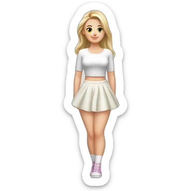 full body curvy caucasian-beauty-long-white-socks short wide windy skirt bikini both sides sticker