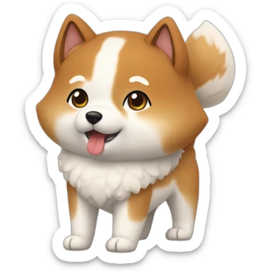 A cute Shiba + a tall white Hokkaido and their mistress, a woman with curly auburn hair sticker