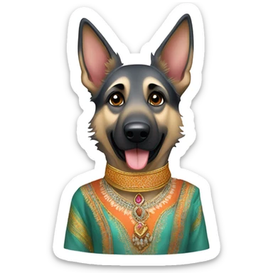 Silver German shepherd dressed like indian sticker