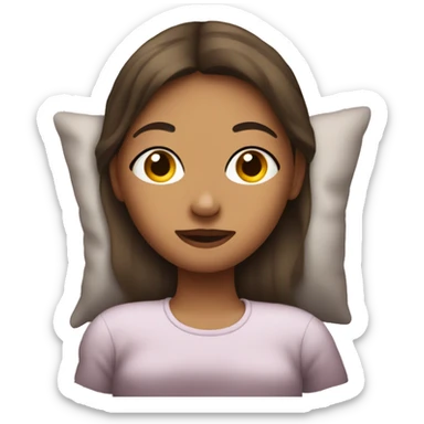 Girl laying in bed with a peace sign sticker