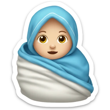 White newborn baby wrapped in blue blanket  sticker