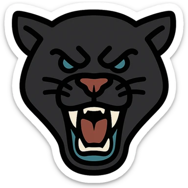 stylized panther head, bared fangs, black and teal colors, dynamic expression, Penrith Panthers theme sticker