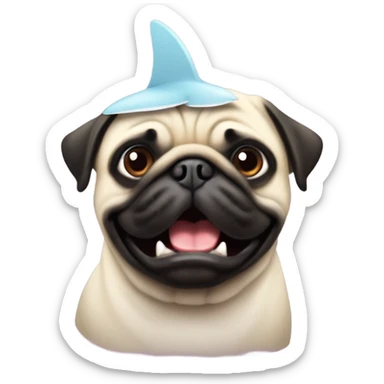 ￼ a pug with a shark fin sticker