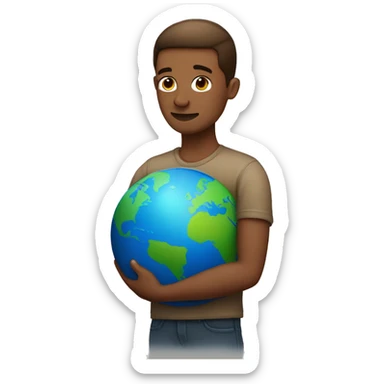 brown short hair man slightly balding hugging globe sized planet earth sticker