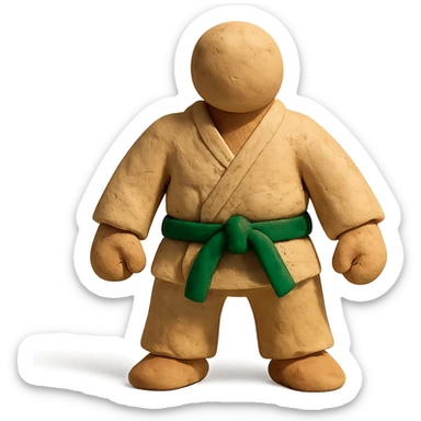 claymation style karate costume with green belt sticker